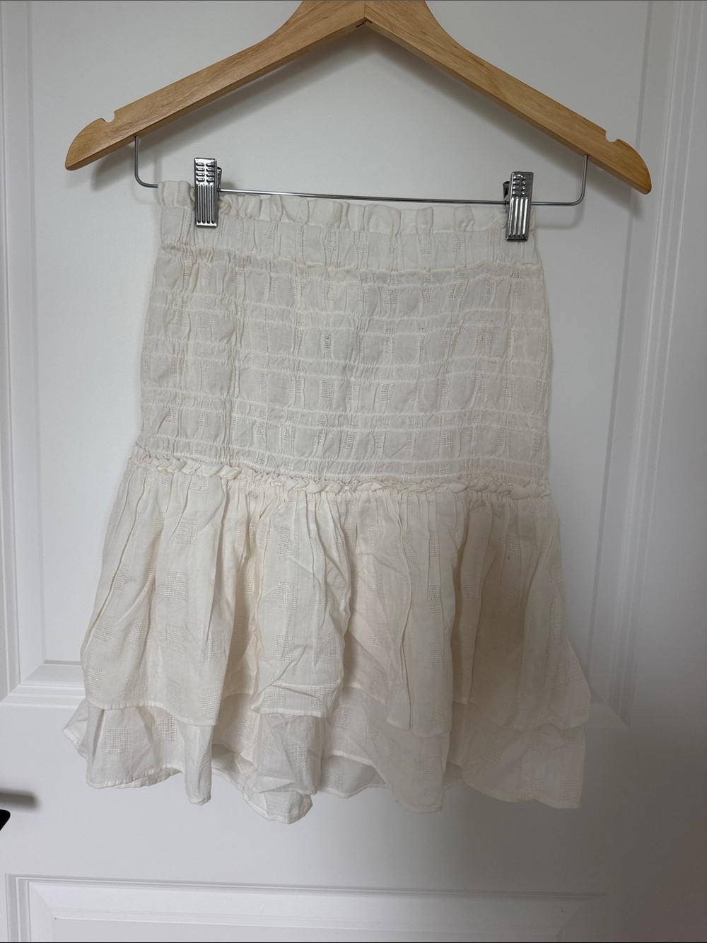 Madewell Cream Smocked Ruffle Mini Skirt